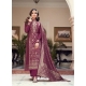 Deep Wine Designer Pure Viscose Dola Jacquard Palazzo Suit