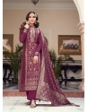 Deep Wine Designer Pure Viscose Dola Jacquard Palazzo Suit