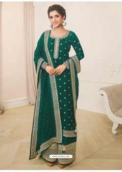 Teal Designer Heavy Blooming Vichitra Palazzo Suit