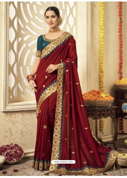 Maroon Designer Silk Wedding Wear Sari