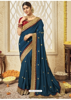 Dark Blue Designer Silk Wedding Wear Sari