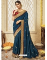 Dark Blue Designer Silk Wedding Wear Sari