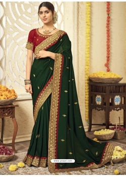 Dark Green Designer Silk Wedding Wear Sari