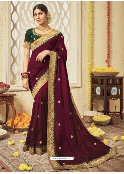 Deep Wine Designer Silk Wedding Wear Sari