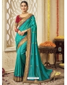 Turquoise Designer Silk Wedding Wear Sari