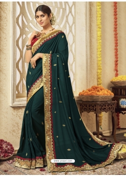 Teal Designer Silk Wedding Wear Sari