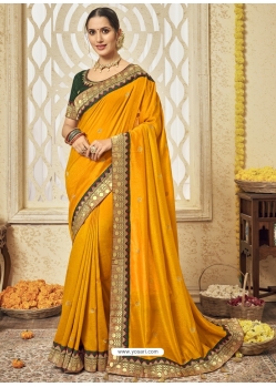 Yellow Designer Silk Wedding Wear Sari