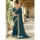 Teal Blue Designer Chinnon Georgette Wedding Wear Sari