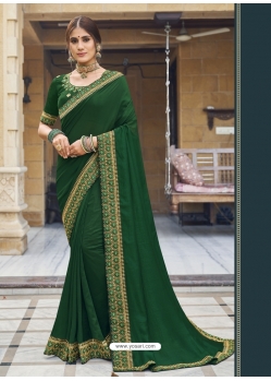 Dark Green Designer Chinnon Georgette Wedding Wear Sari