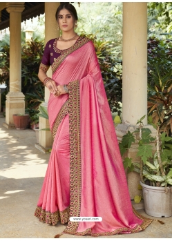 Pink Designer Chinnon Georgette Wedding Wear Sari