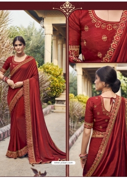 Maroon Designer Chinnon Georgette Wedding Wear Sari