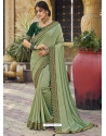 Pista Green Designer Chinnon Georgette Wedding Wear Sari