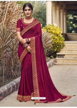 Rose Red Designer Chinnon Georgette Wedding Wear Sari