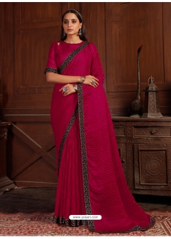 Rose Red Designer Satin Silk Wedding Wear Sari