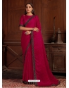 Rose Red Designer Satin Silk Wedding Wear Sari