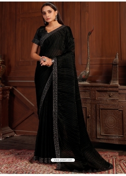 Black Designer Satin Silk Wedding Wear Sari