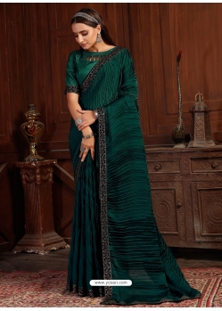Teal Designer Satin Silk Wedding Wear Sari
