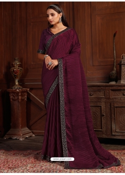 Purple Designer Satin Silk Wedding Wear Sari