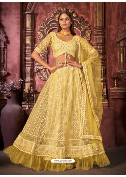 Light Yellow Designer Wedding Wear Net Lehenga Choli
