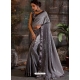 Grey Designer Pure Shaded Crepe Wedding Wear Sari