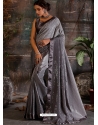 Grey Designer Pure Shaded Crepe Wedding Wear Sari