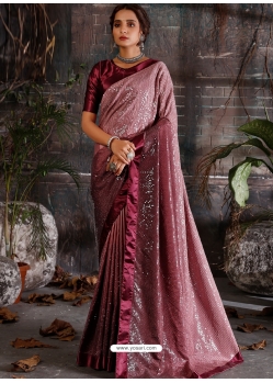 Pink Designer Pure Shaded Crepe Wedding Wear Sari