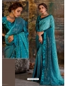 Turquoise Designer Pure Shaded Crepe Wedding Wear Sari