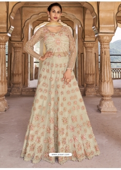 Light Beige Designer Party Wear Soft Net Anarkali Suit