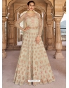 Light Beige Designer Party Wear Soft Net Anarkali Suit