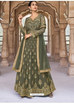 Mehendi Designer Party Wear Soft Net Anarkali Suit