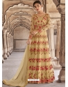 Cream Designer Party Wear Soft Net Anarkali Suit