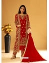 Red Designer Festive Wear Heavy Butterfly Net Wedding Suit