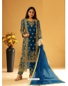 Dark Blue Designer Festive Wear Heavy Butterfly Net Wedding Suit