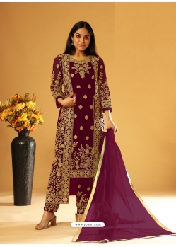 Deep Wine Designer Festive Wear Heavy Butterfly Net Wedding Suit