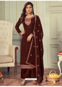 Coffee Designer Heavy Blooming Faux Georgette Palazzo Suit