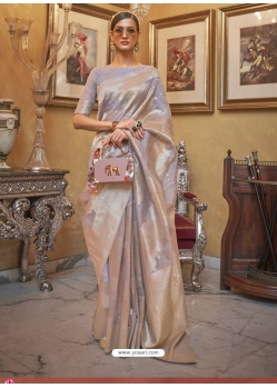Silver Designer Silk Wedding Wear Sari