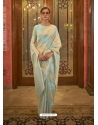 Sky Blue Designer Silk Wedding Wear Sari