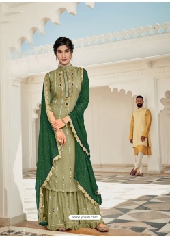 Olive Green Designer Heavy Georgette Palazzo Suit