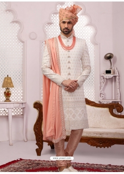 White Exclusive Readymade Designer Indowestern Sherwani