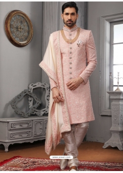 Baby Pink Exclusive Readymade Designer Indowestern Sherwani