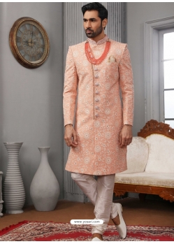 Light Orange Exclusive Readymade Designer Indowestern Sherwani