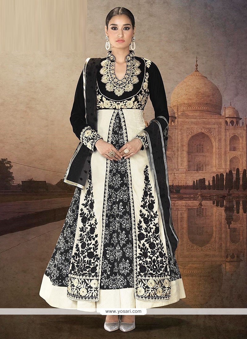 Black And White Velvet Designer Anarkali Suits