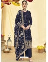Navy Blue Designer Faux Blooming Georgette Palazzo Suit