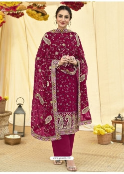 Rose Red Designer Faux Blooming Georgette Palazzo Suit