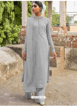 Light Grey Designer Faux Georgette Palazzo Suit