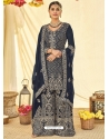 Peacock Blue Designer Faux Blooming Georgette Palazzo Suit