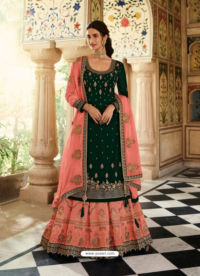 Bright color combination with dark green and pink combination dress which  has been designed differently ....... | Combination dresses, Dress, Fashion