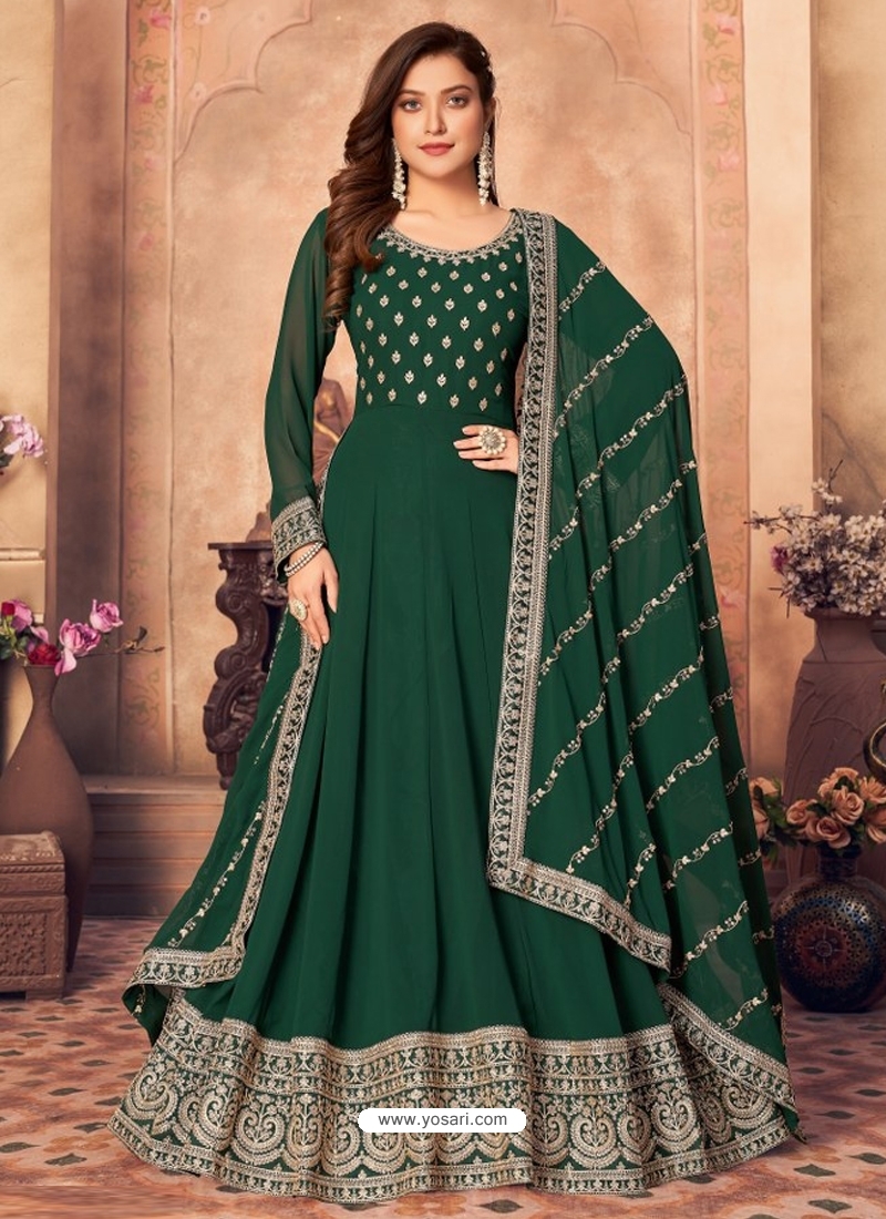 Dark Green Sequence Designer Embroidered Work Anarkali Suit  Indian Heavy  Anarkali Lehenga Gowns Sharara Sarees Pakistani Dresses in  USAUKCanadaUAE  IndiaBoulevard