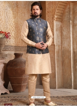 Cream Exclusive Readymade Kurta Pajama With Jacket