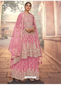Pink Designer Party Wear Heavy Butterfly Net Palazzo Salwar Suit